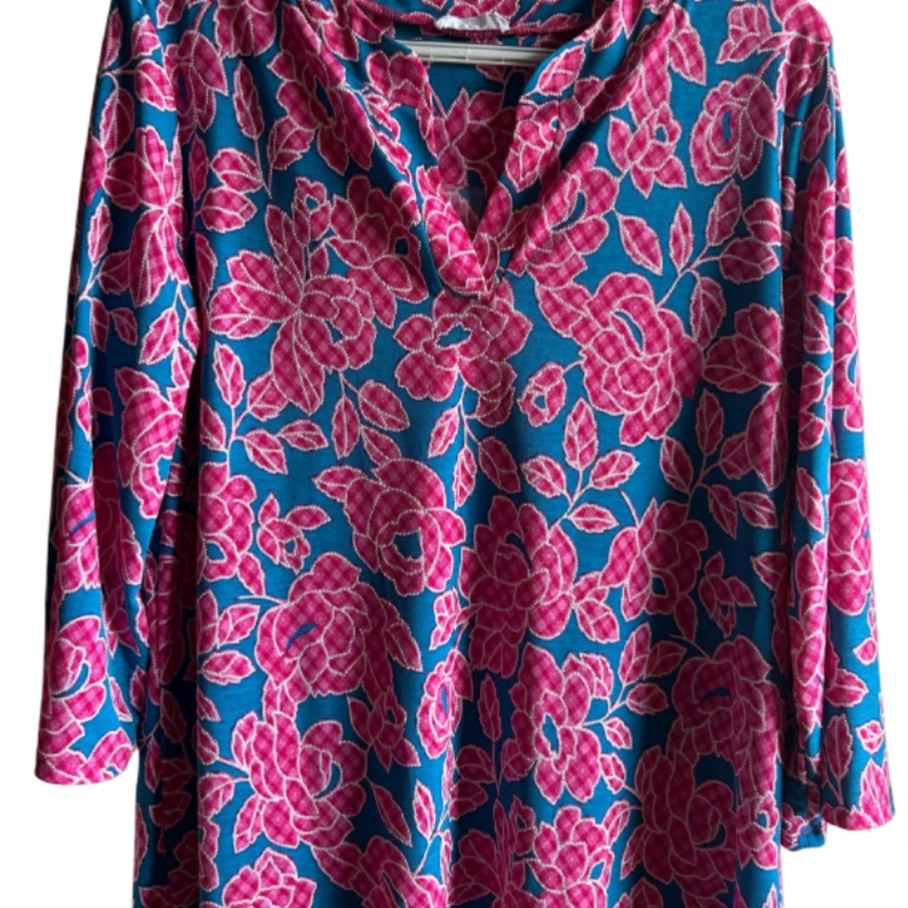 Floral V-Neck Blouse - Pink and Blue